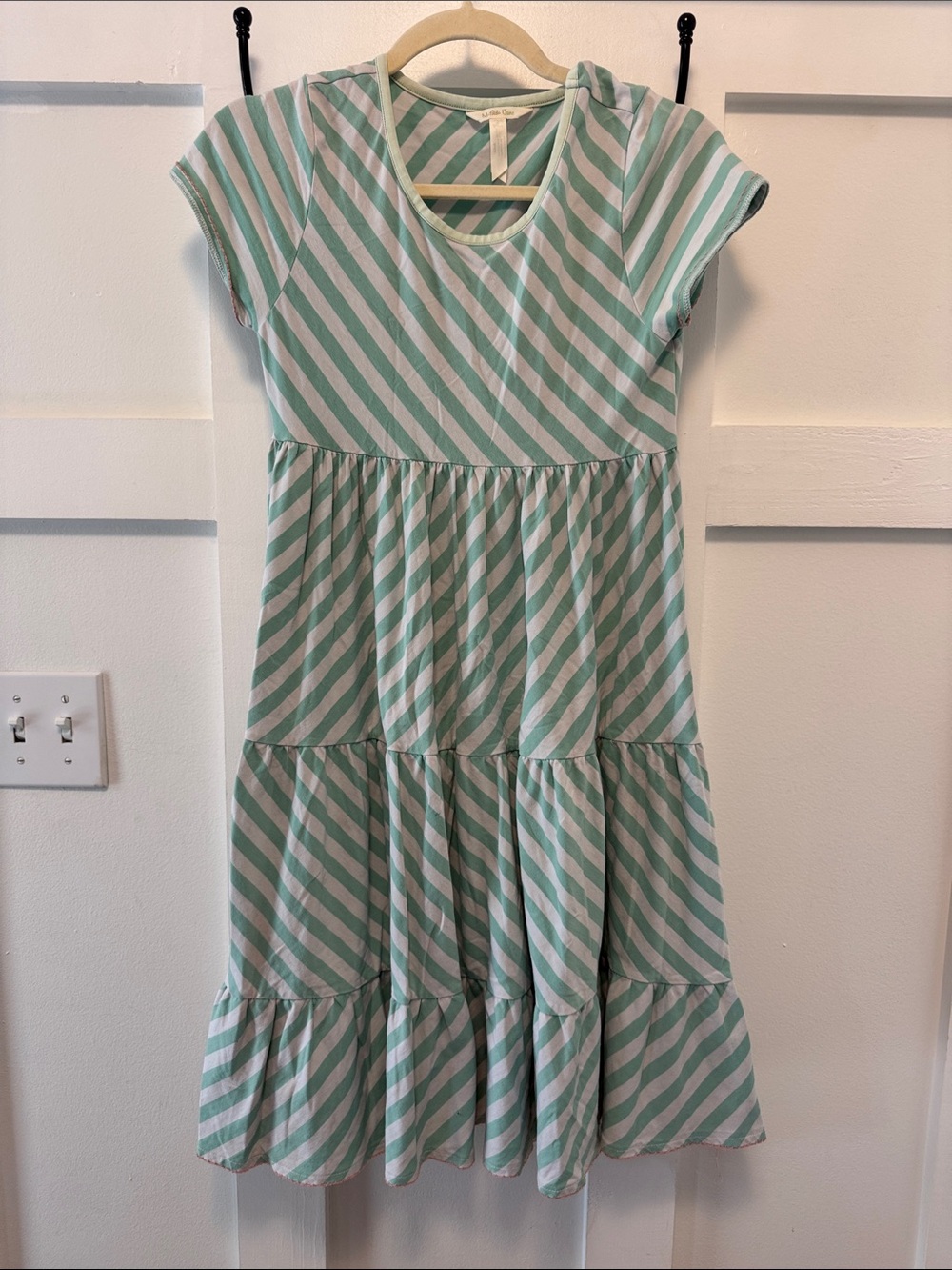 Matilda Jane Mint & White Diagonal Stripe Tiered Dress
